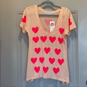 Wildfox Graphic T-Shirt Peach with Hot Pink Hearts